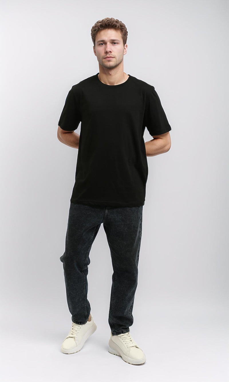 R215858 - Elbow-Sleeves Cotton Relaxed Basic Tee - Black