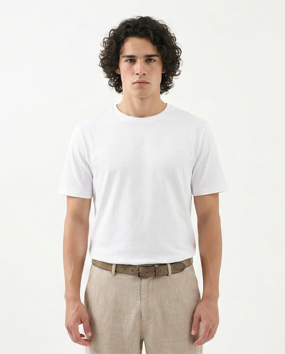 Solid Crew Neck Short Sleeves Basic Tee - White