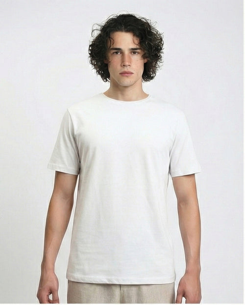 Solid Crew Neck Short Sleeves Basic Tee - Light Grey