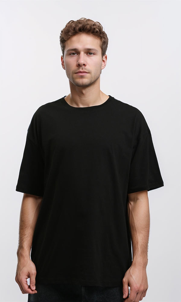 R215861 - Elbow-Sleeves Solid Relaxed Basic Tee - Black