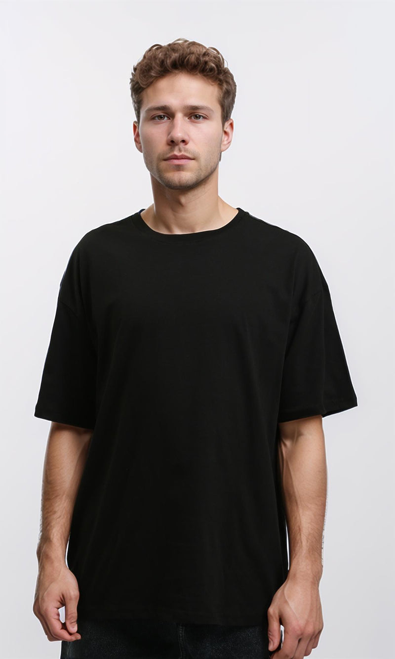 R215861 - Elbow-Sleeves Solid Relaxed Basic Tee - Black