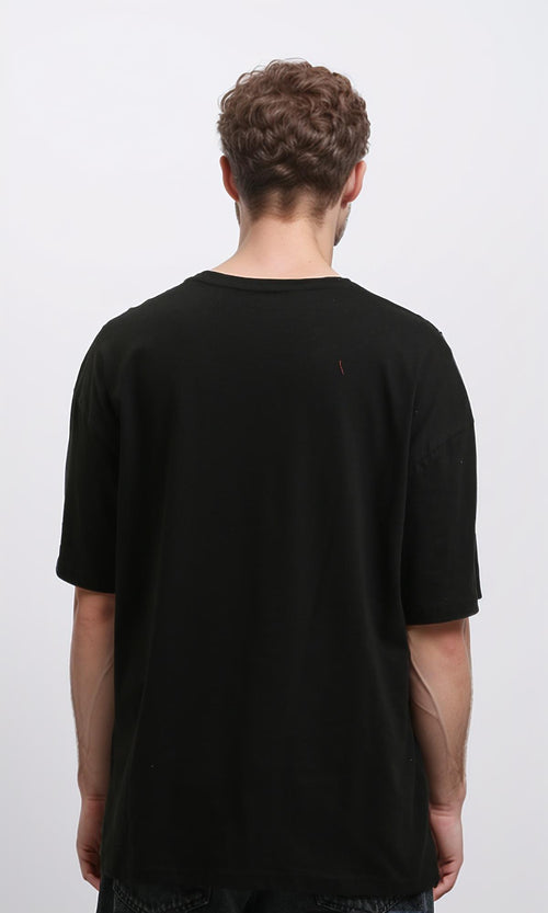 R215861 - Elbow-Sleeves Solid Relaxed Basic Tee - Black