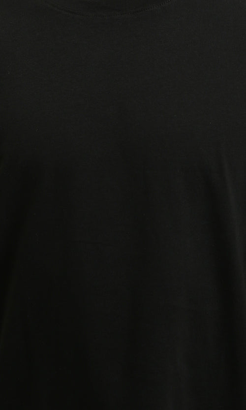 R215861 - Elbow-Sleeves Solid Relaxed Basic Tee - Black