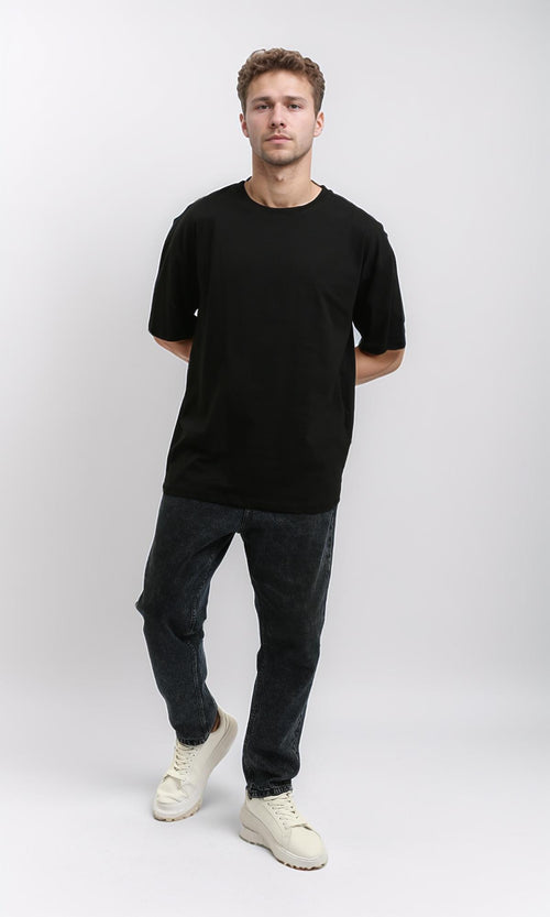R215861 - Elbow-Sleeves Solid Relaxed Basic Tee - Black