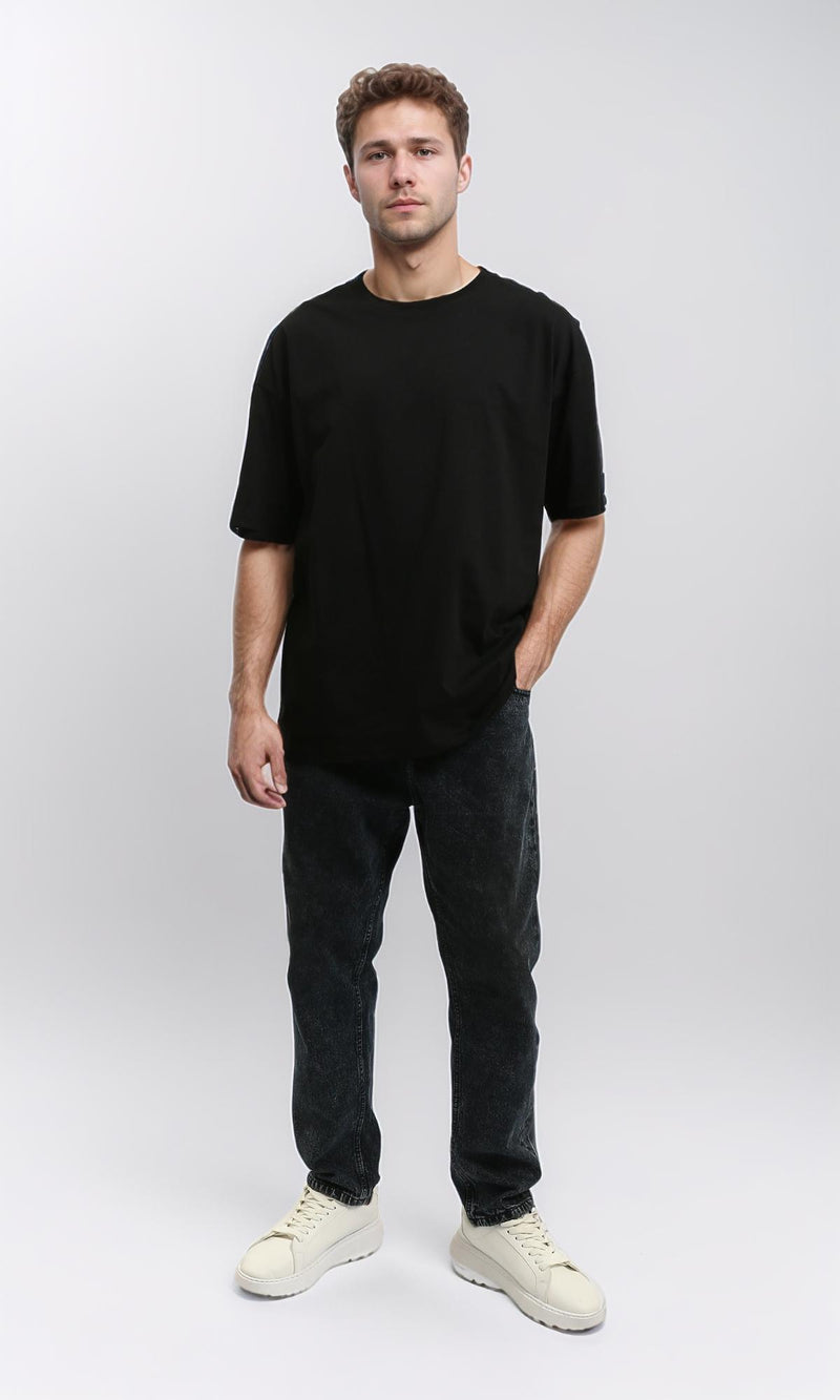 R215861 - Elbow-Sleeves Solid Relaxed Basic Tee - Black