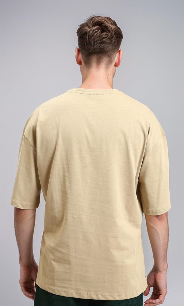 R215864 - Crew Neck Solid Elbow Sleeves Tee - Dark Beige