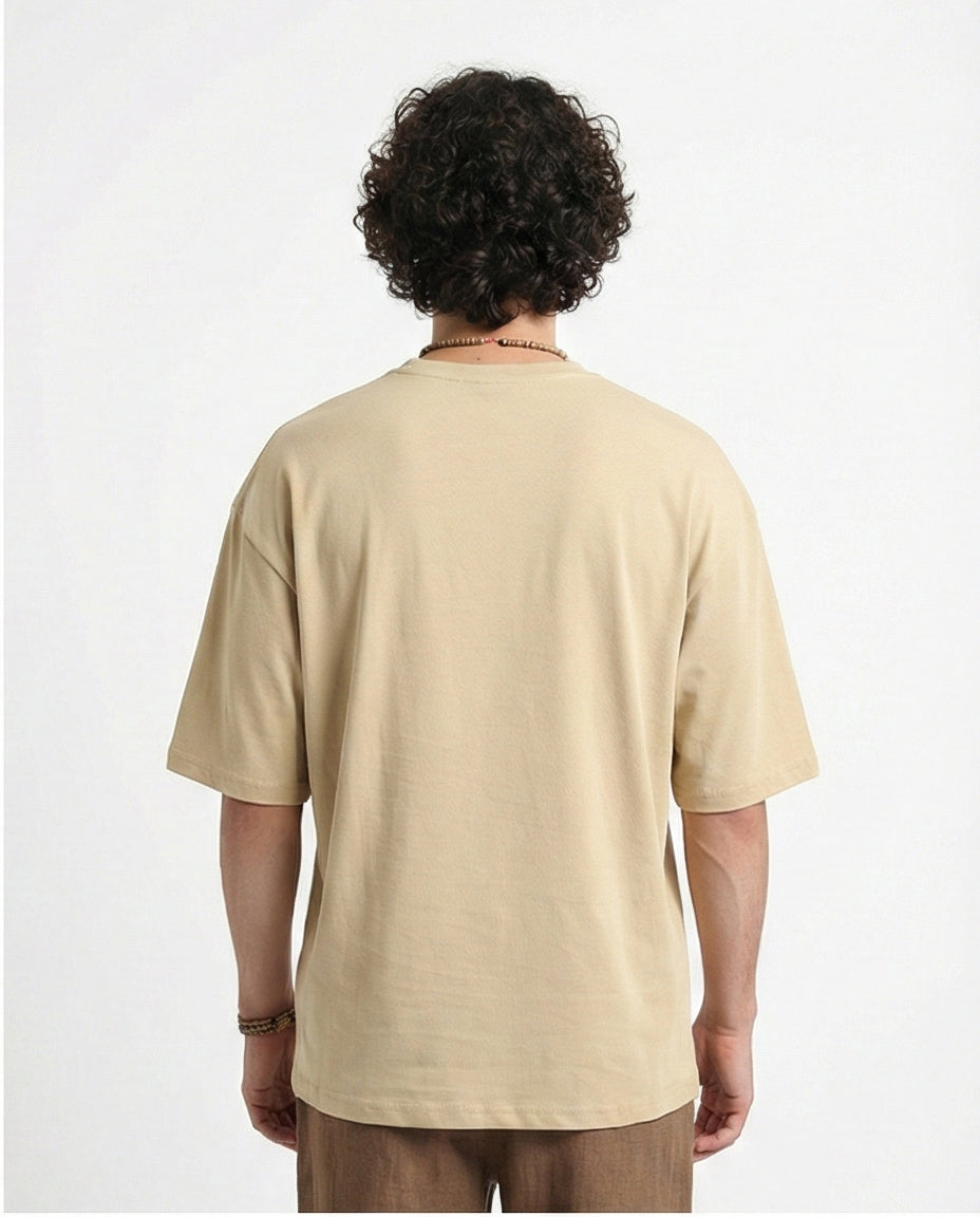 R215864 - Crew Neck Solid Elbow Sleeves Tee - Dark Beige