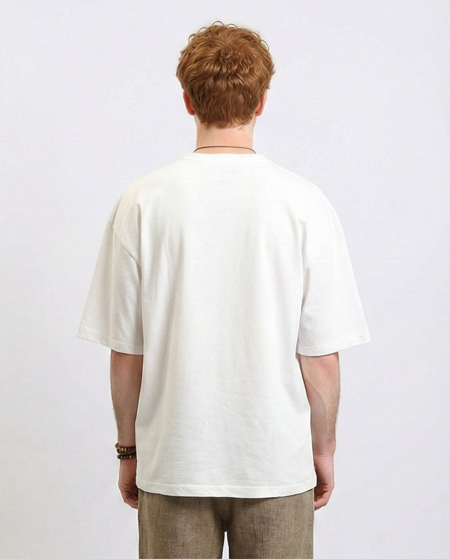 R215865 - Elbow-Sleeves Cotton Relaxed Basic Tee - White