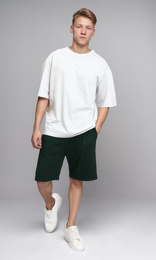 R215866 - Crew Neck Solid Elbow Sleeves Tee - Light Grey