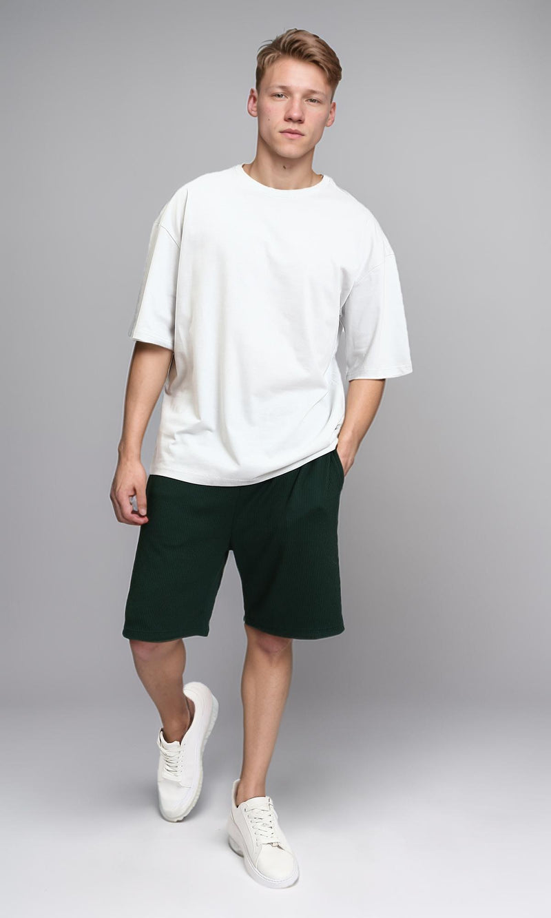 R215866 - Crew Neck Solid Elbow Sleeves Tee - Light Grey