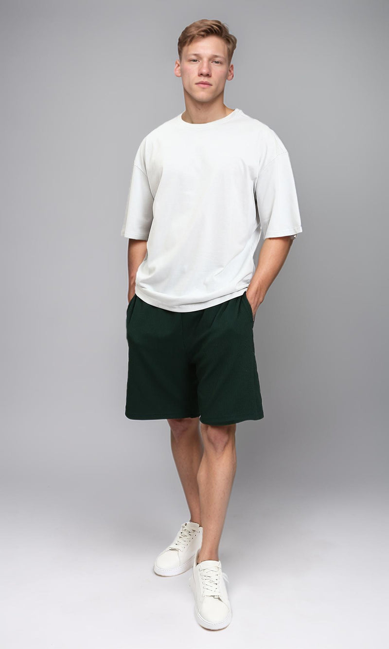 R215866 - Crew Neck Solid Elbow Sleeves Tee - Light Grey