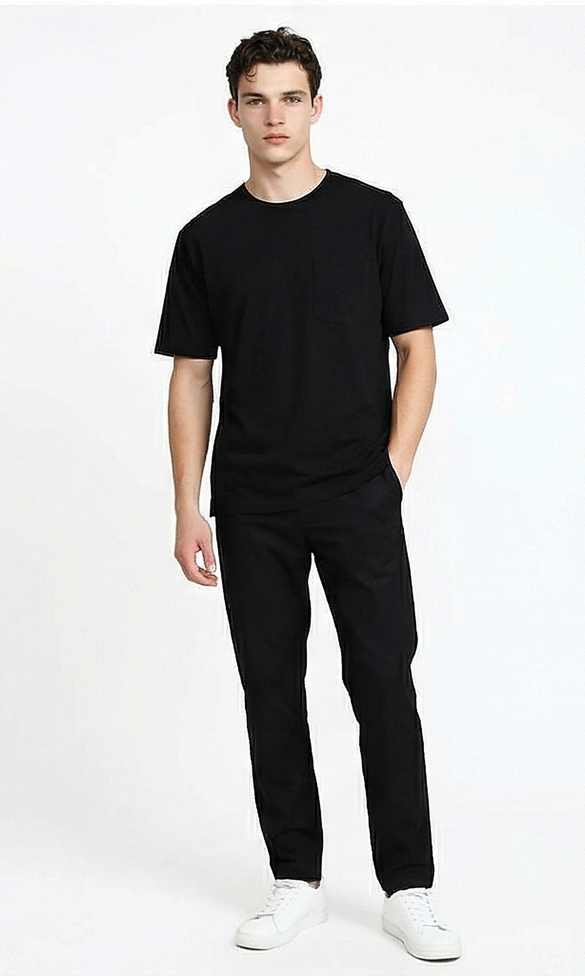 Men's Minimalist Black Pocket Crew Neck Tee - R215867