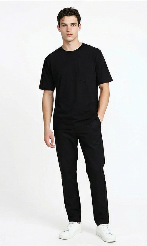 Men's Minimalist Black Pocket Crew Neck Tee - R215867