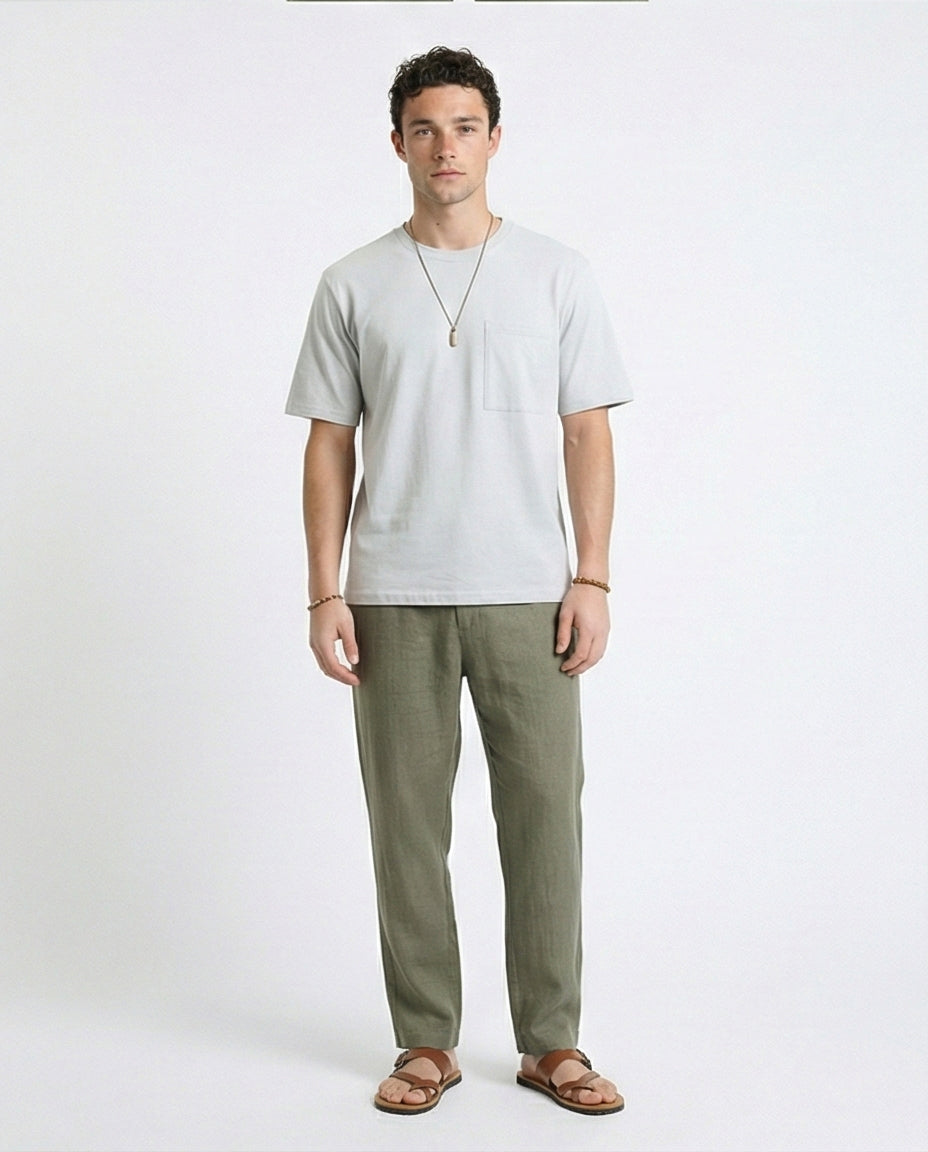 R215869 - Solid Basic Tee with Front Pocket - Light Grey