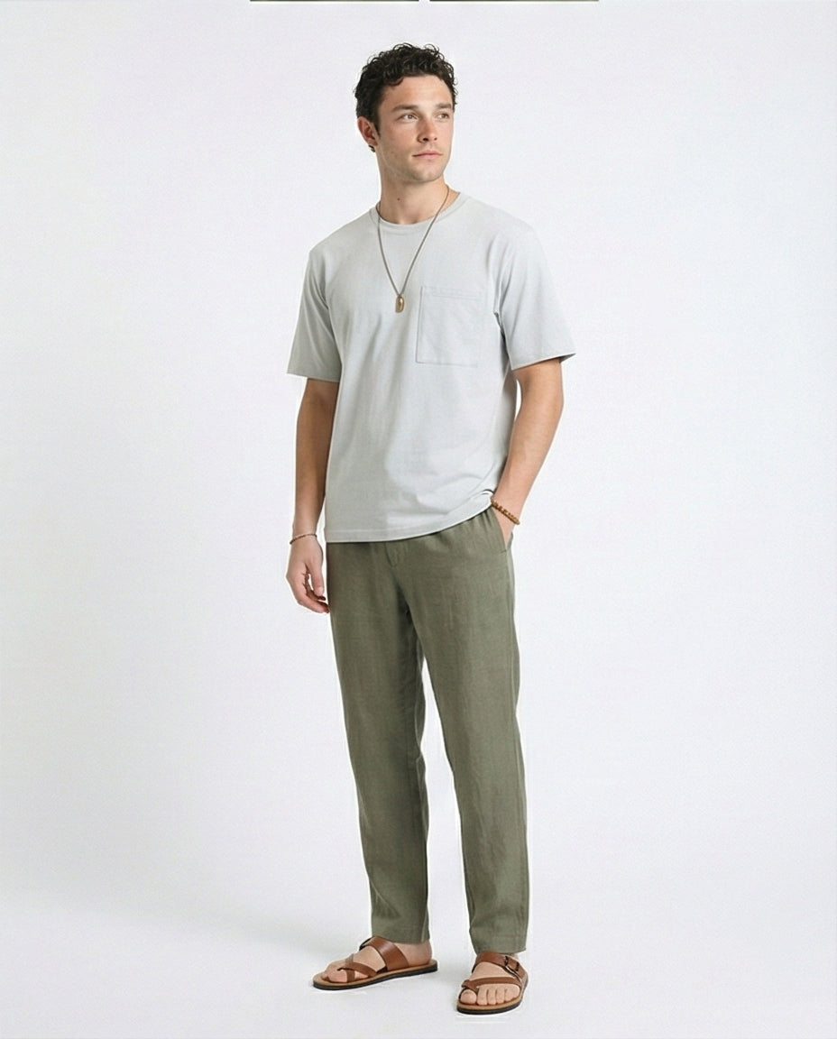 R215869 - Solid Basic Tee with Front Pocket - Light Grey