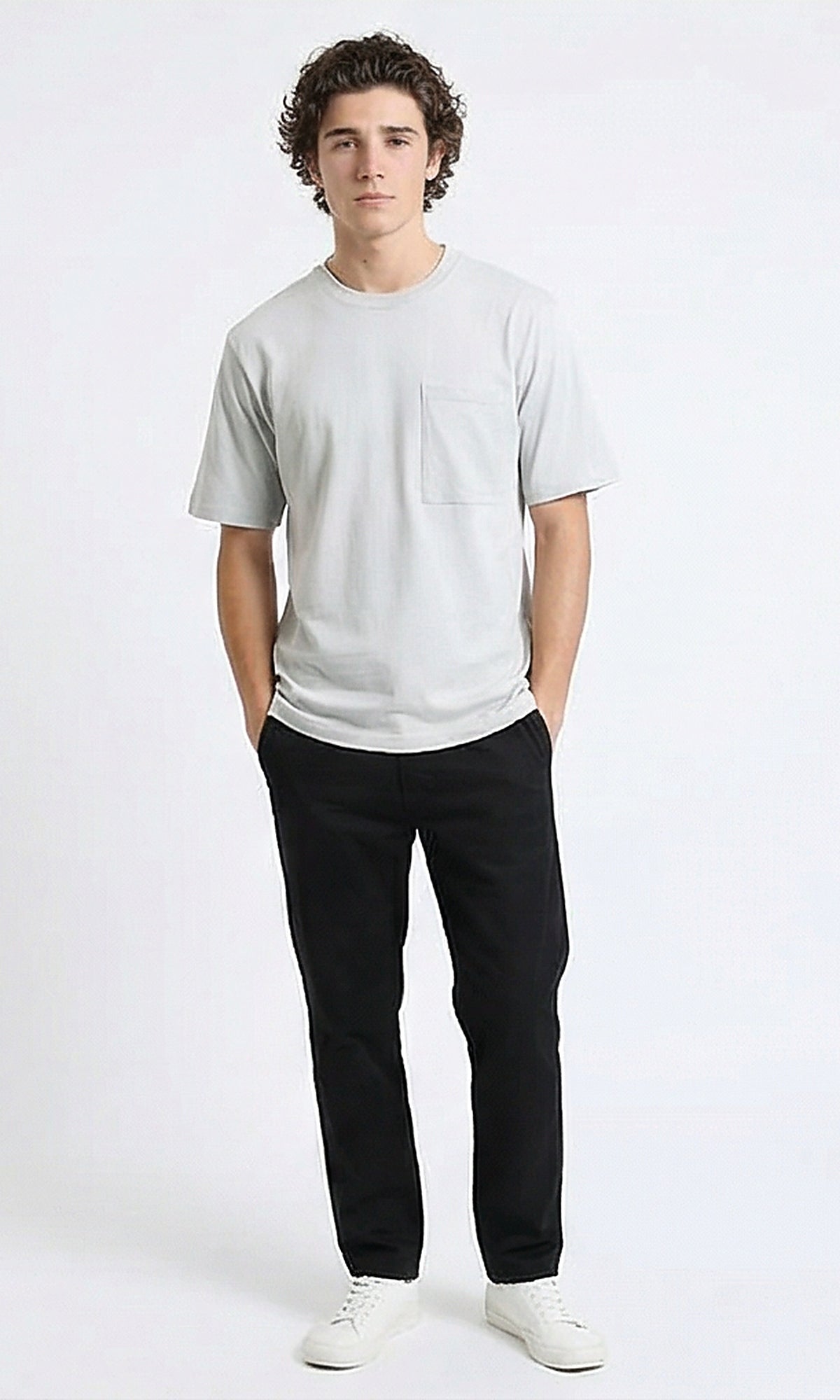 R215869 - Solid Basic Tee with Front Pocket - Light Grey