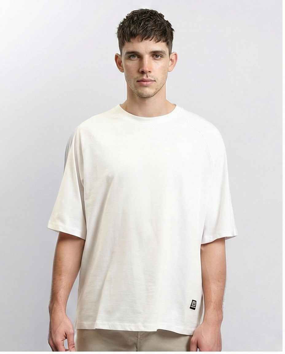 Crew Neck Relaxed Fit Cotton Tee - White