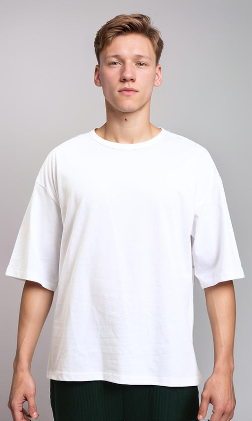 R215873 - Solid Elbow Sleeves Cotton Tee - White