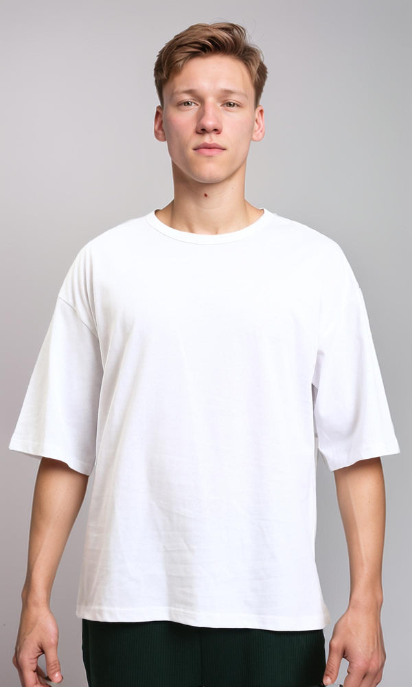 R215873 - Solid Elbow Sleeves Cotton Tee - White