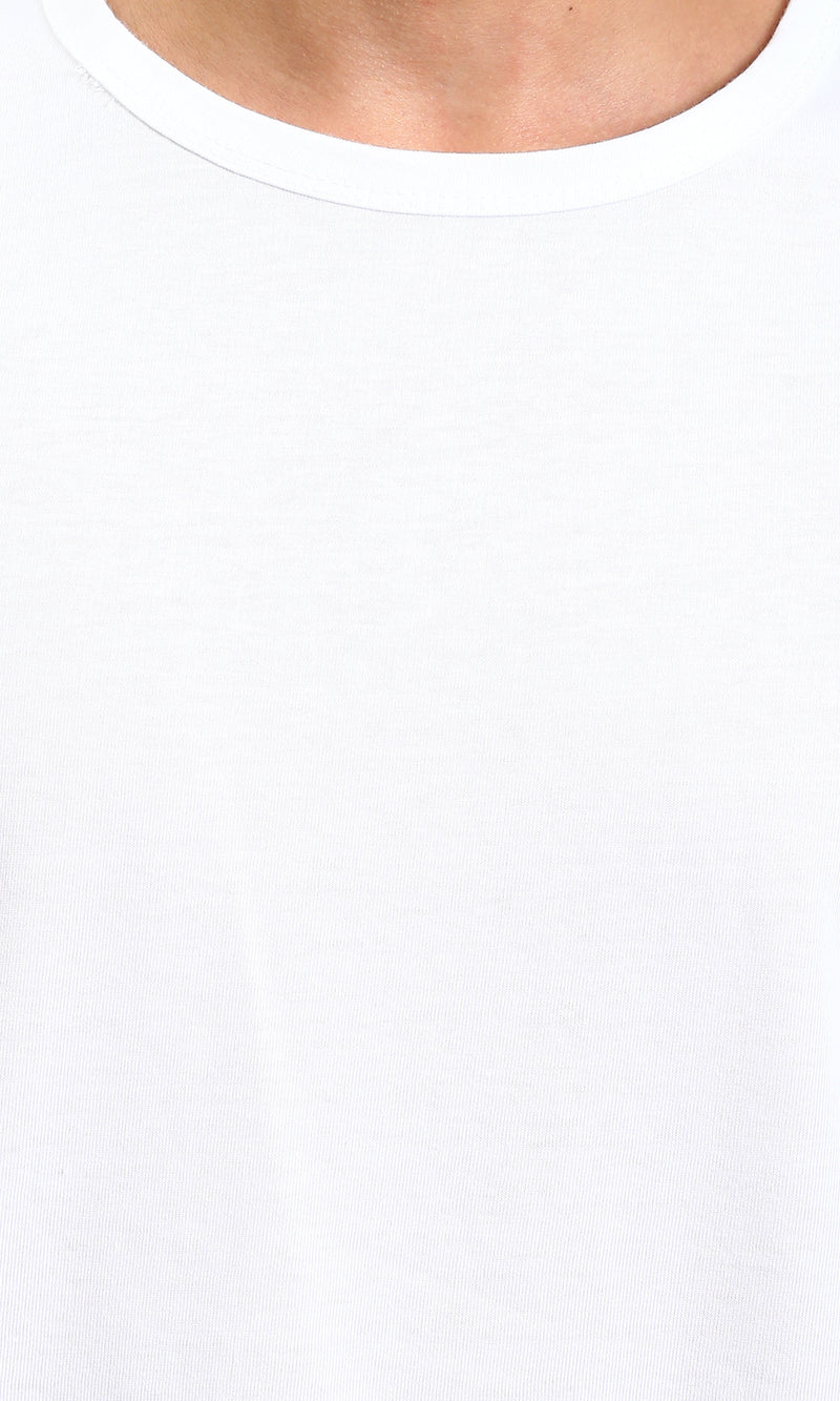 R215873 - Solid Elbow Sleeves Cotton Tee - White