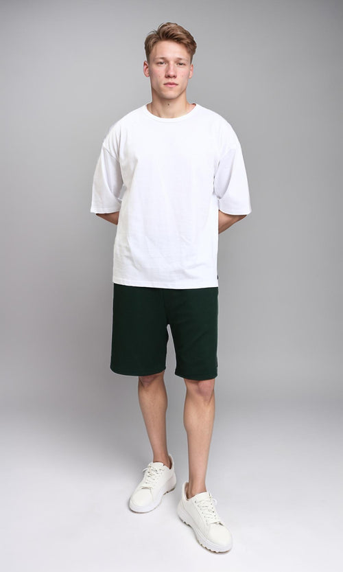 R215873 - Solid Elbow Sleeves Cotton Tee - White