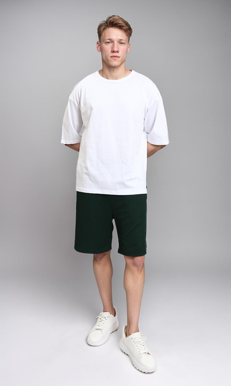 R215873 - Solid Elbow Sleeves Cotton Tee - White