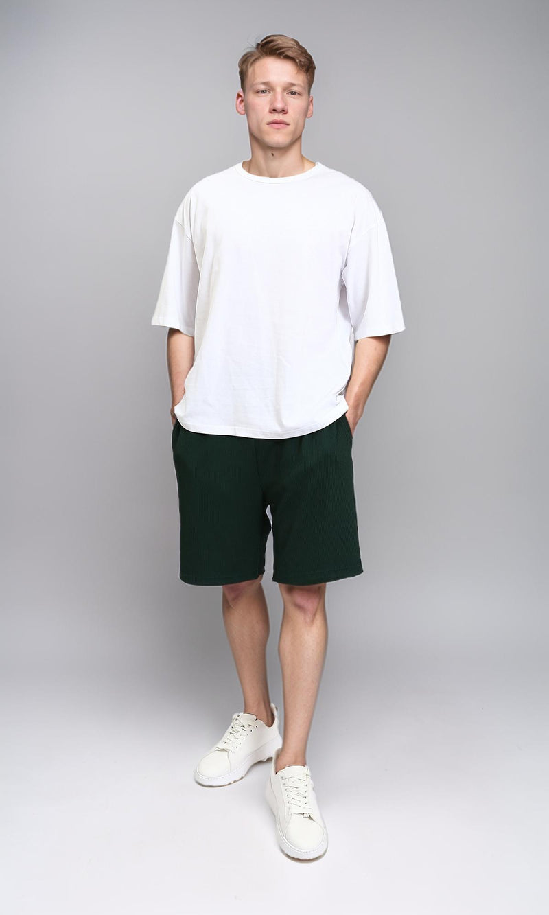 R215873 - Solid Elbow Sleeves Cotton Tee - White