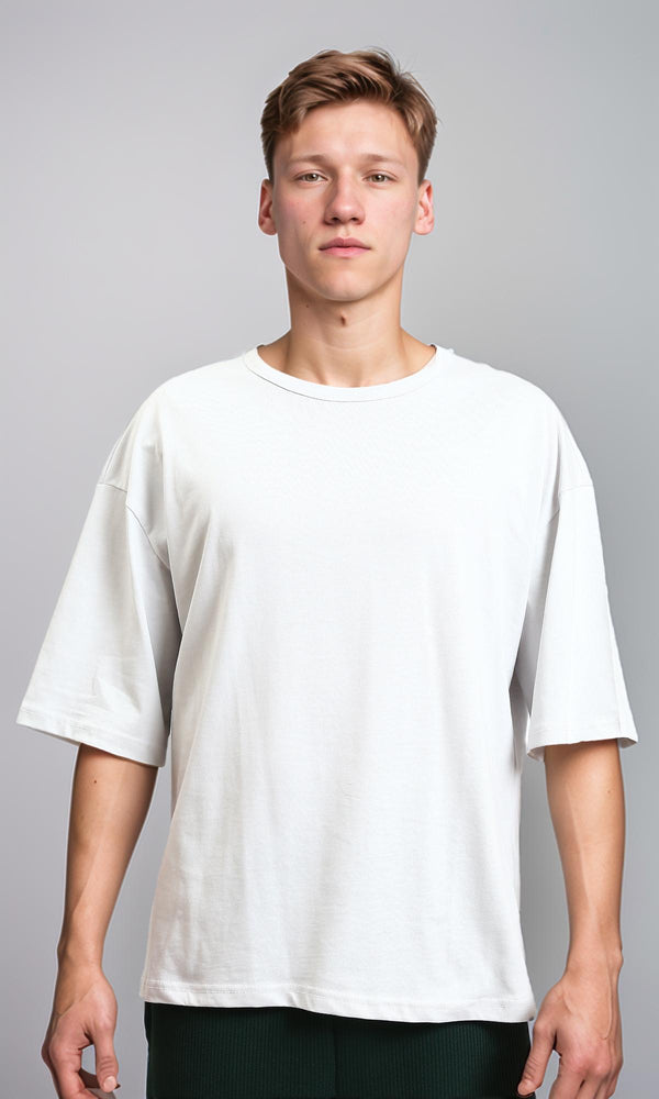 R215874 - Solid Elbow Sleeves Cotton Tee - Light Grey