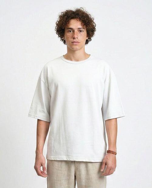 Solid Elbow Sleeves Cotton Tee - Light Grey
