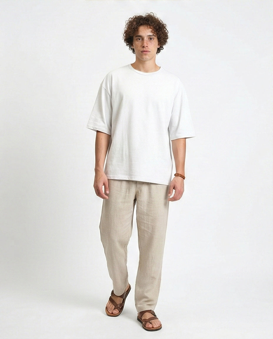 R215874 - Solid Elbow Sleeves Cotton Tee - Light Grey