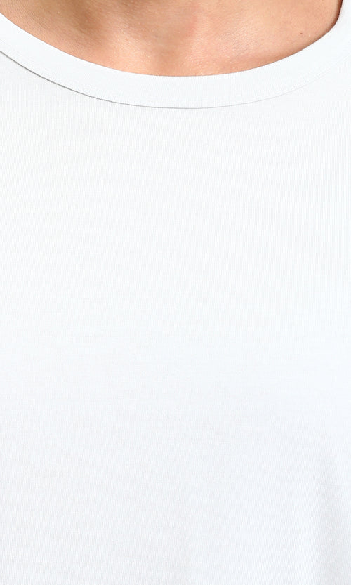 R215874 - Solid Elbow Sleeves Cotton Tee - Light Grey