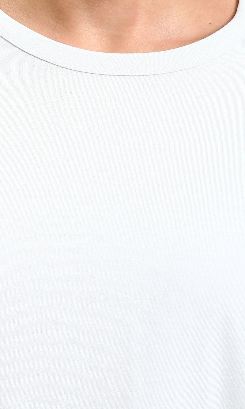 R215874 - Solid Elbow Sleeves Cotton Tee - Light Grey