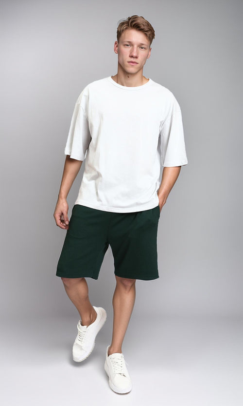 R215874 - Solid Elbow Sleeves Cotton Tee - Light Grey