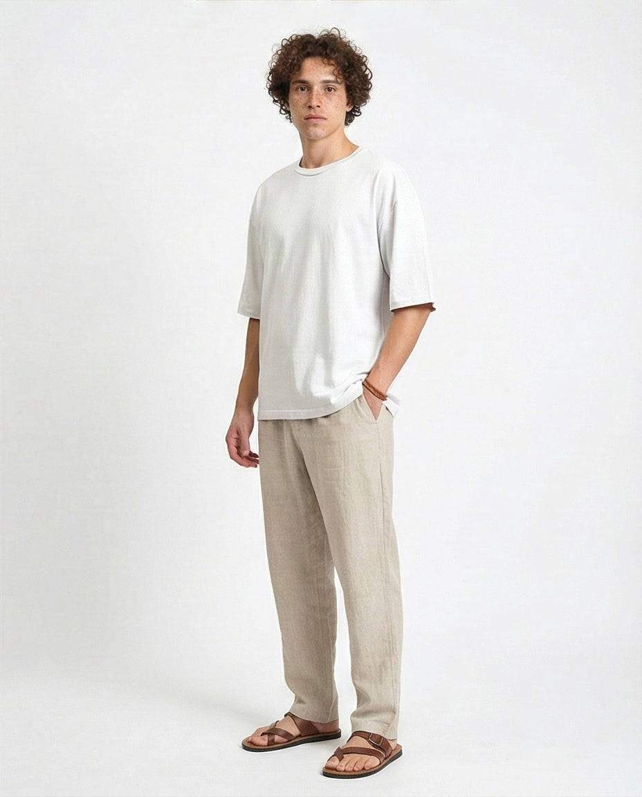 R215874 - Solid Elbow Sleeves Cotton Tee - Light Grey