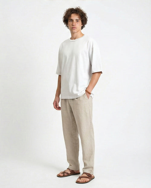 R215874 - Solid Elbow Sleeves Cotton Tee - Light Grey