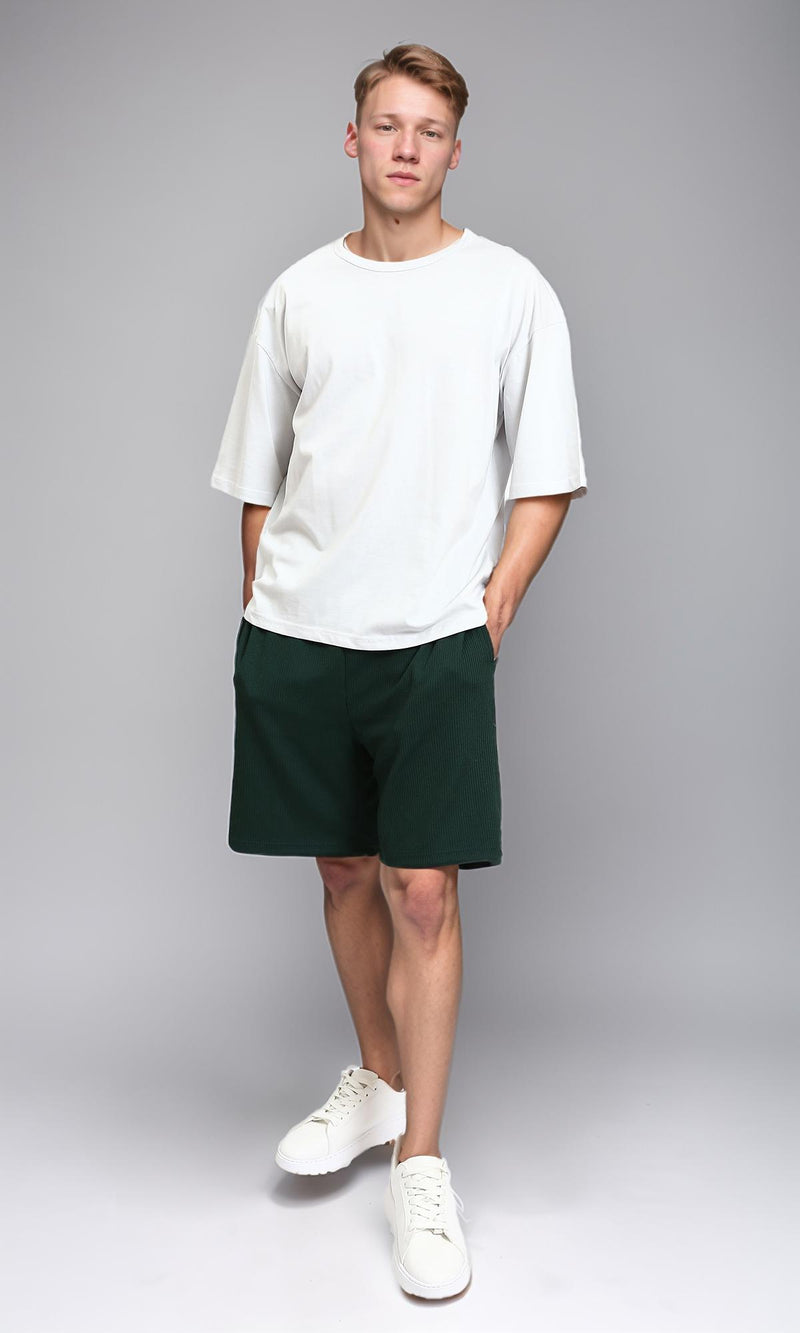 R215874 - Solid Elbow Sleeves Cotton Tee - Light Grey