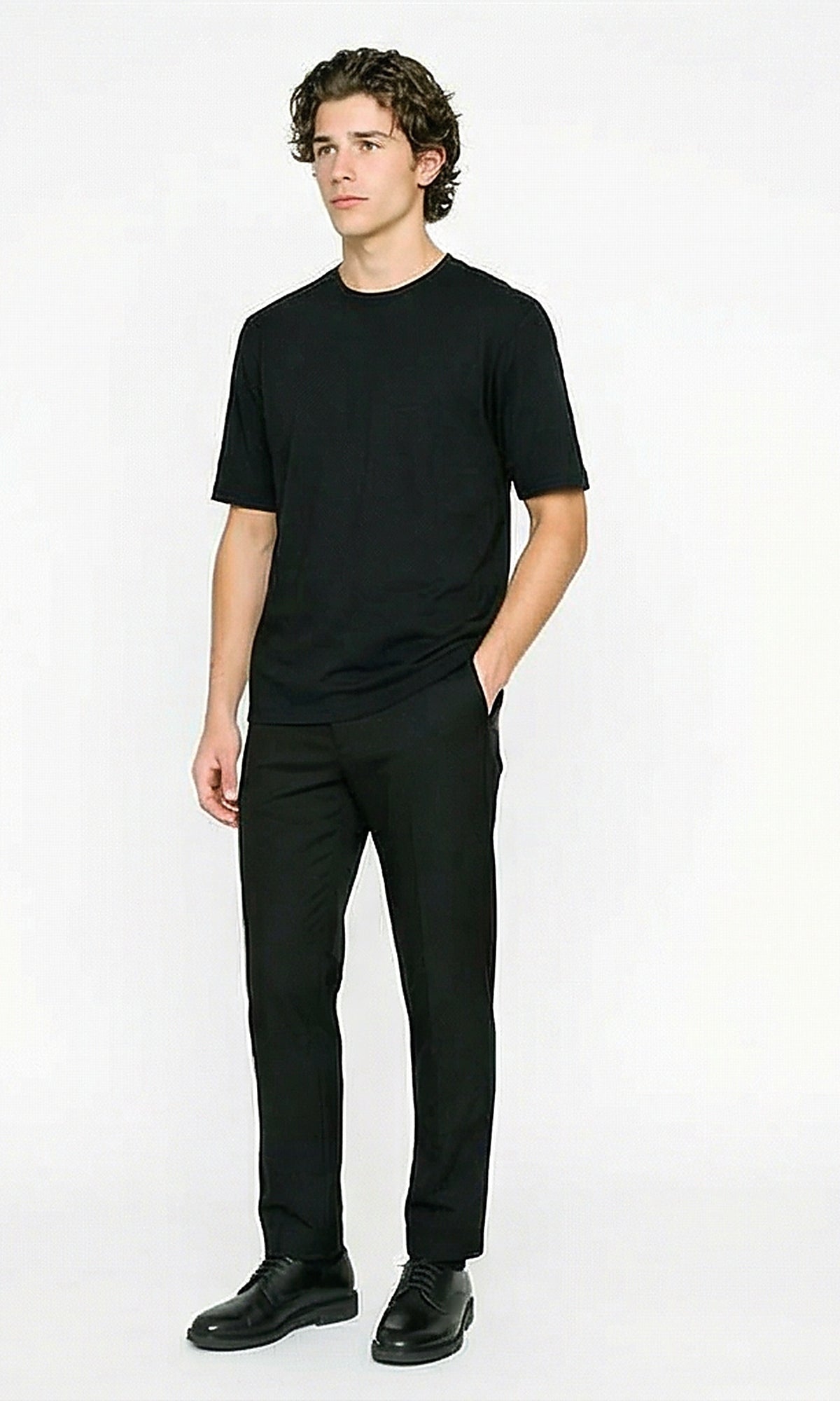 R215875 - Elbow Sleeves Solid Regular Fit Tee - Black