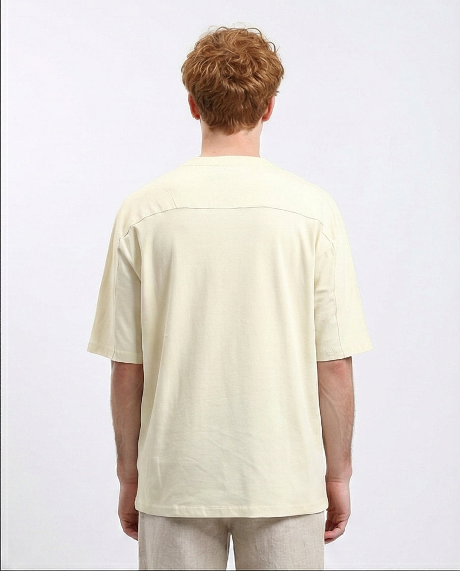 R215876 - Comfy Elbow-Sleeves Cotton Tee - Light Beige