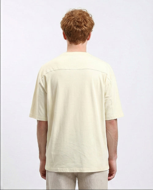R215876 - Comfy Elbow-Sleeves Cotton Tee - Light Beige