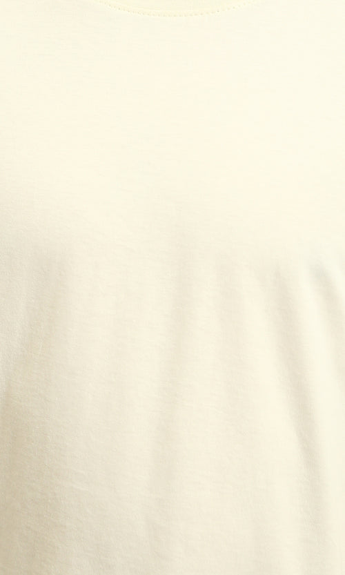 R215876 - Comfy Elbow-Sleeves Cotton Tee - Light Beige