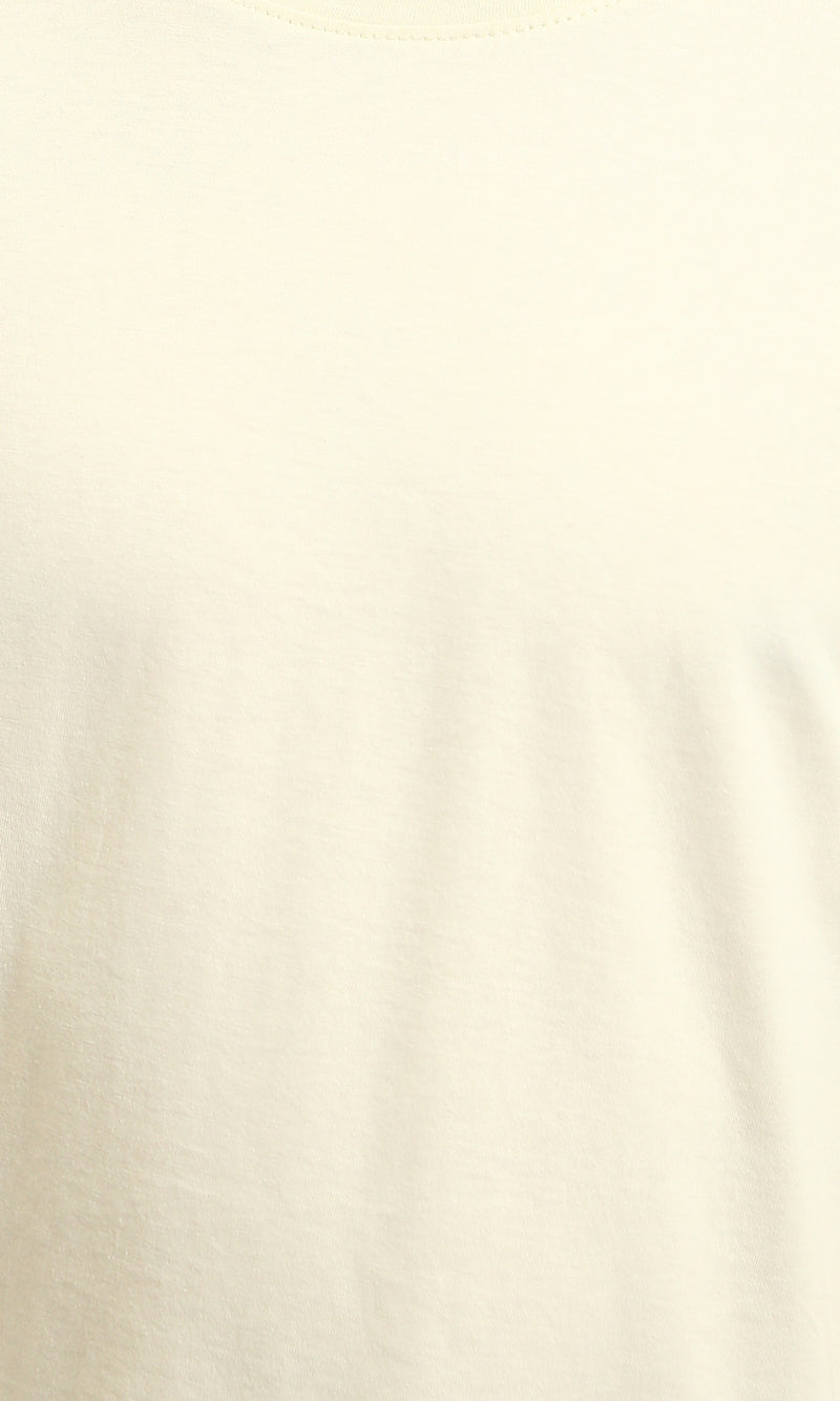 R215876 - Comfy Elbow-Sleeves Cotton Tee - Light Beige