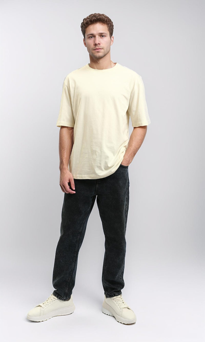 R215876 - Comfy Elbow-Sleeves Cotton Tee - Light Beige