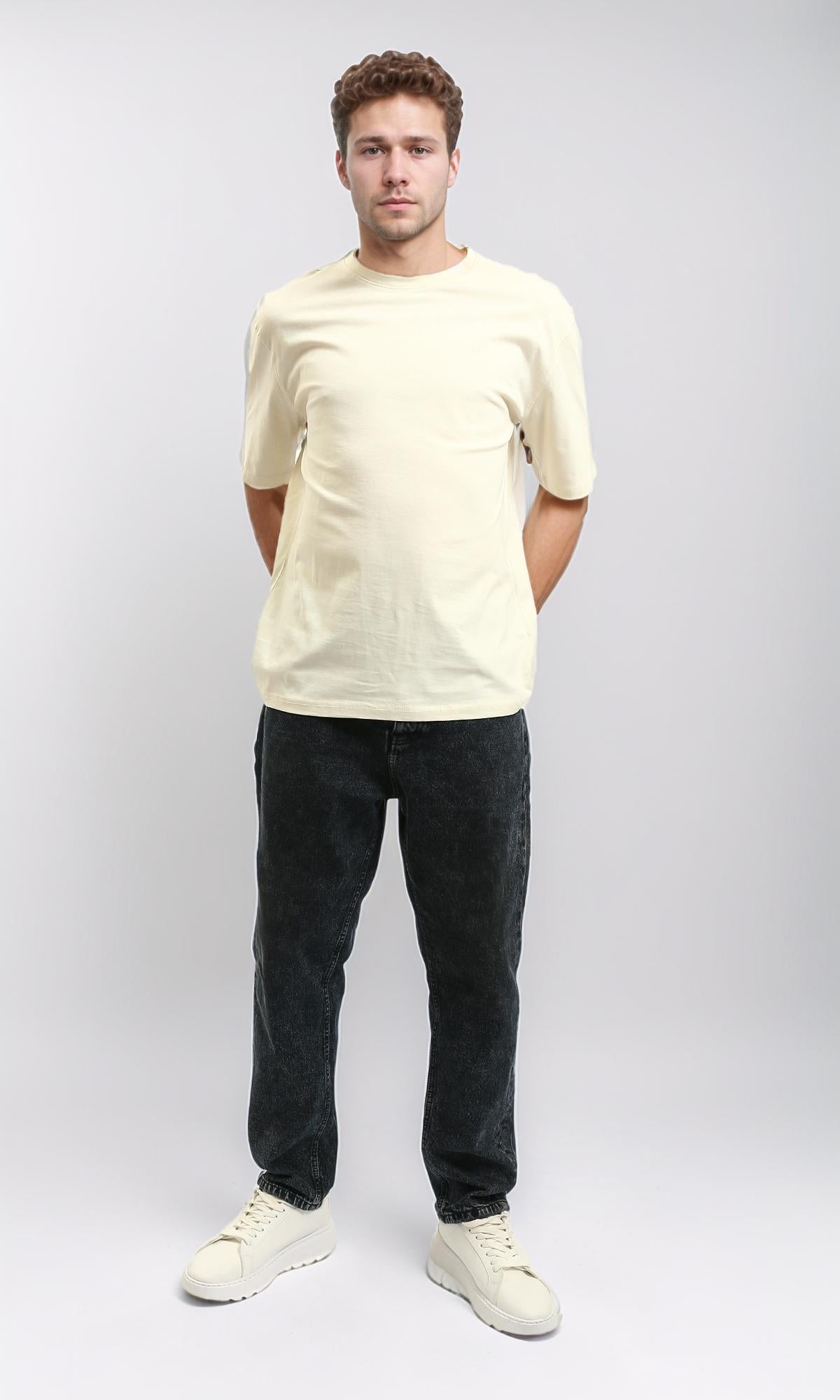 R215876 - Comfy Elbow-Sleeves Cotton Tee - Light Beige
