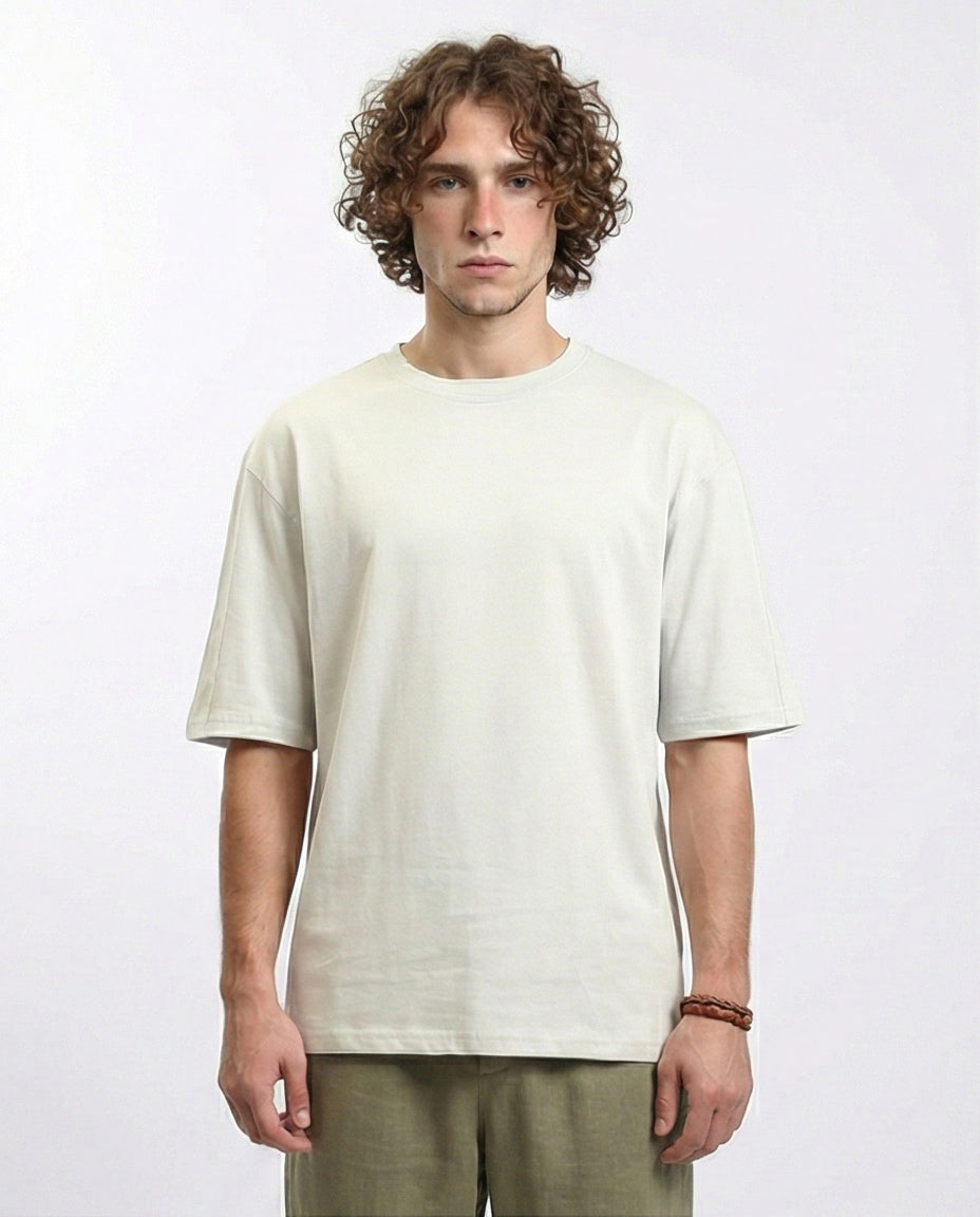 Comfy Elbow-Sleeves Cotton Tee - Light Grey
