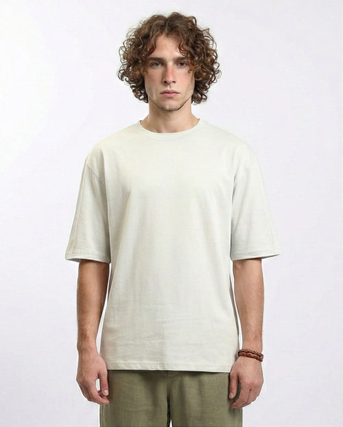 Comfy Elbow-Sleeves Cotton Tee - Light Grey
