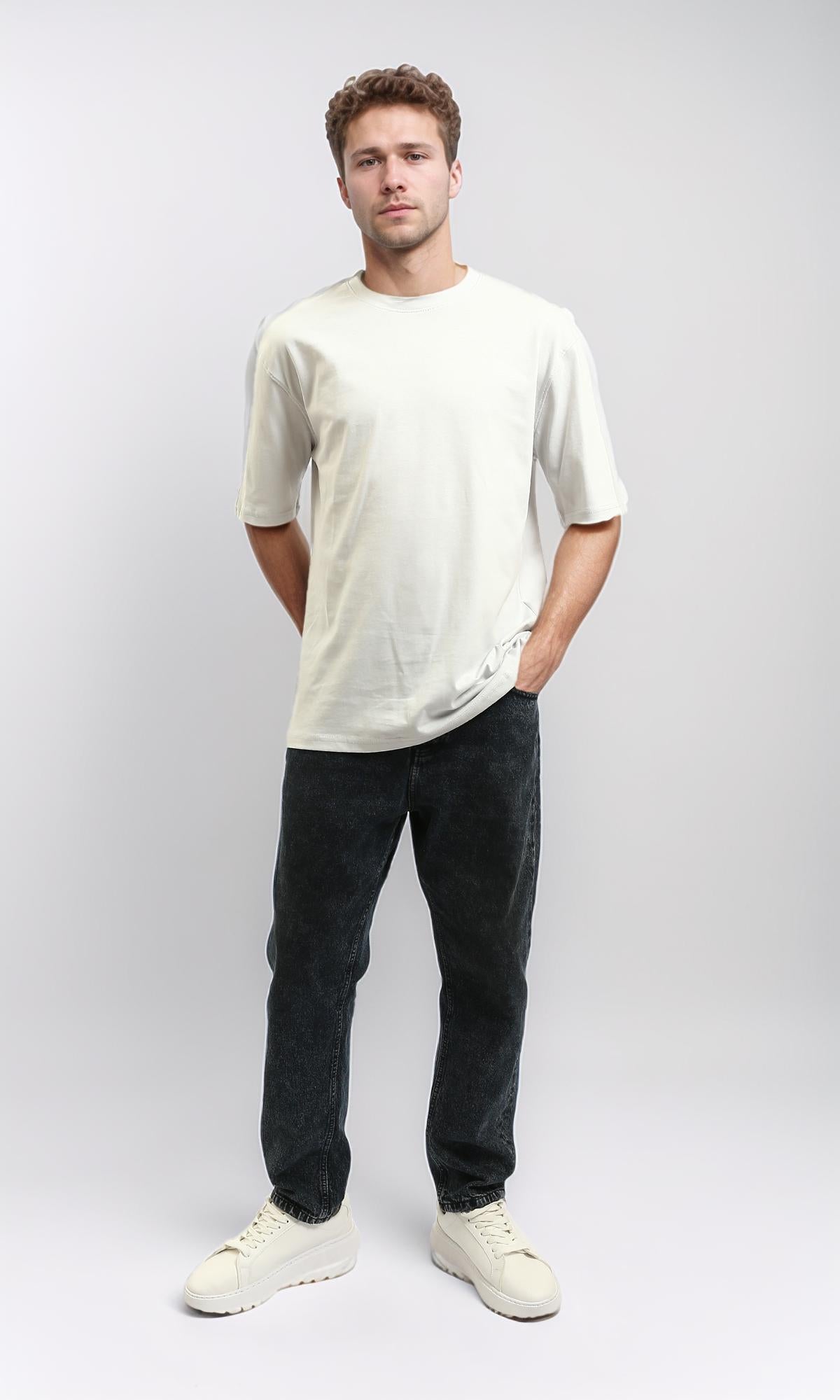 R215877 - Comfy Elbow-Sleeves Cotton Tee - Light Grey