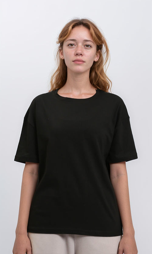 R215878 - Crew Neck Relaxed Fit Solid Tee - Black