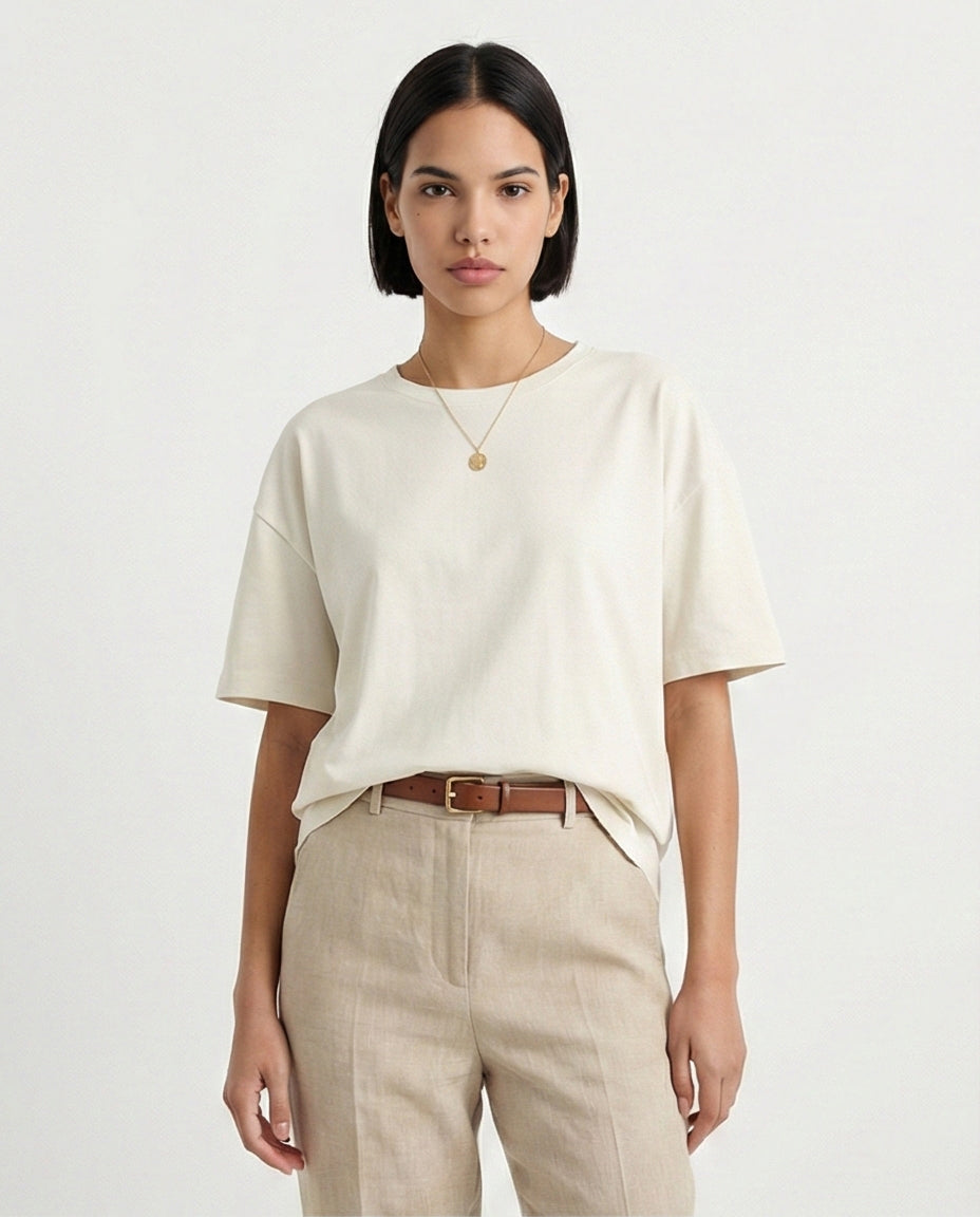 Solid Relaxed Fit Cotton Tee - Light Grey