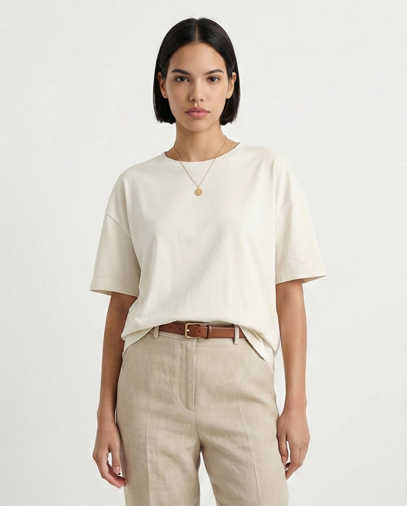 R215880 - Solid Relaxed Fit Cotton Tee - Light Grey