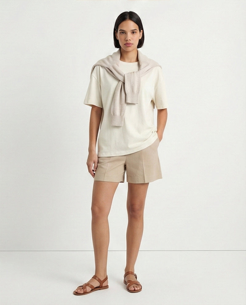 R215880 - Solid Relaxed Fit Cotton Tee - Light Grey